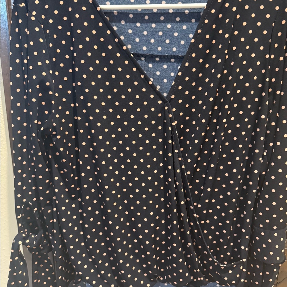Polka Dot Wrap Top - Black and Cream